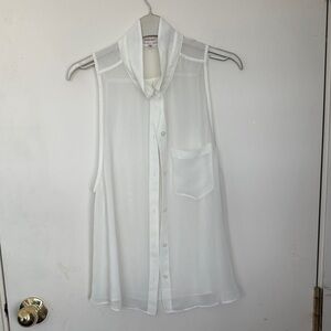 Sunday Best Sheer White Sleeveless Button-Front Blouse